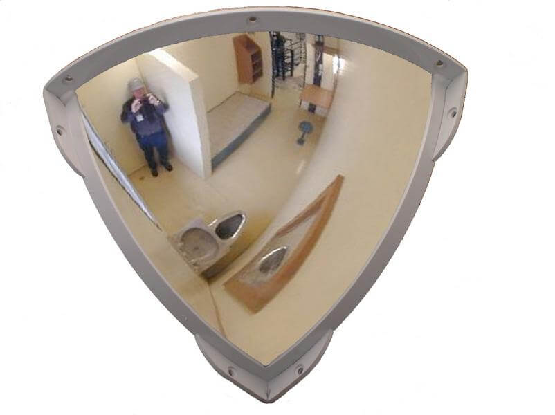 Reduced Ligature Quarter Dome Safety Mirror – 90° Polycarbonate Corner Vision (With Foam Insert)